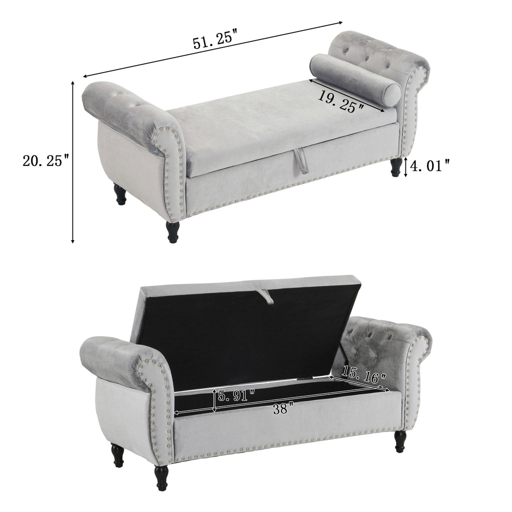 Luxurious Velvet Multifunctional Storage Ottoman Bench With Pillow