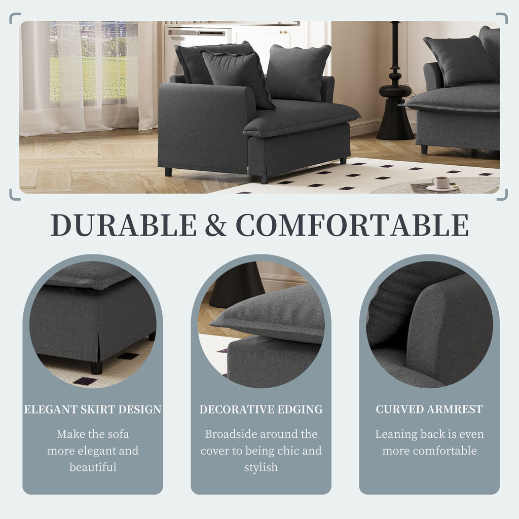 Oversized Single Seat Sofa Module For Modular Sectional Wide Seat, Armchair With Pillows Modern Upholstered Comfy Single Couch Lounge