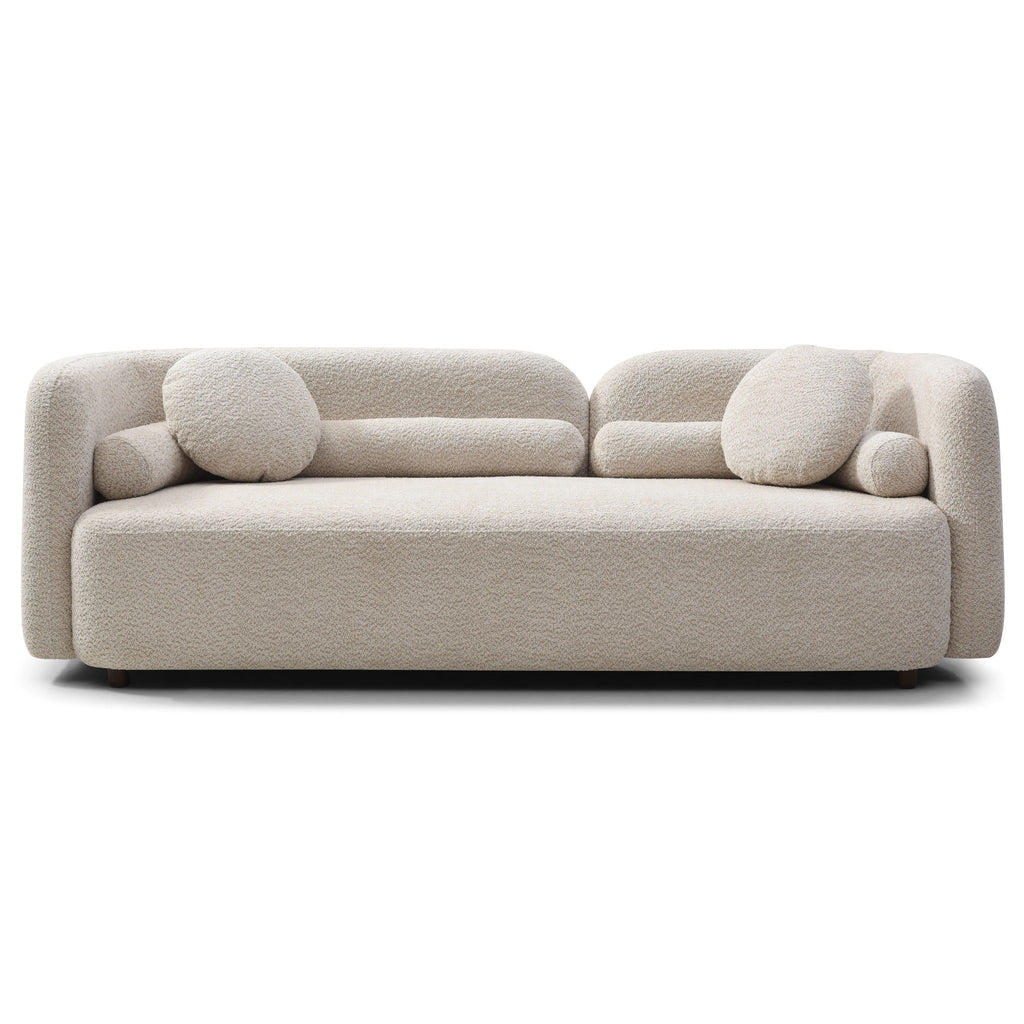 3 Seater Sofa Couch With Throw Pillows For Living Room - Light Beige