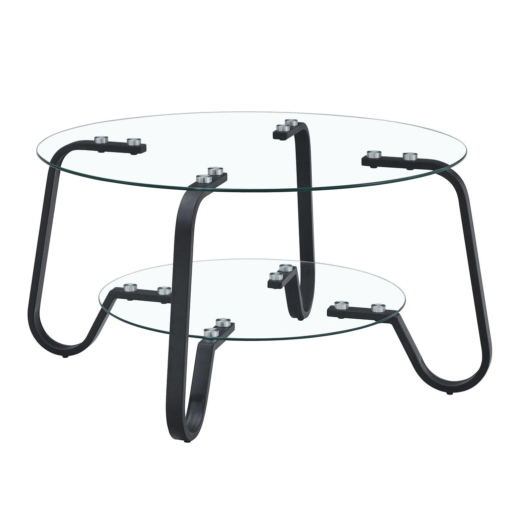 Retro Minimalist Style Metal Frame Double Layer Tempered Glass Coffee Table