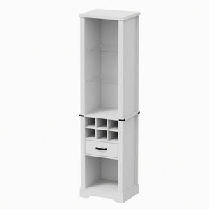 Pantry Cabinet With LED Lights, Wine Rack, Tempered Glass Shelves, And Barn Door Design - White