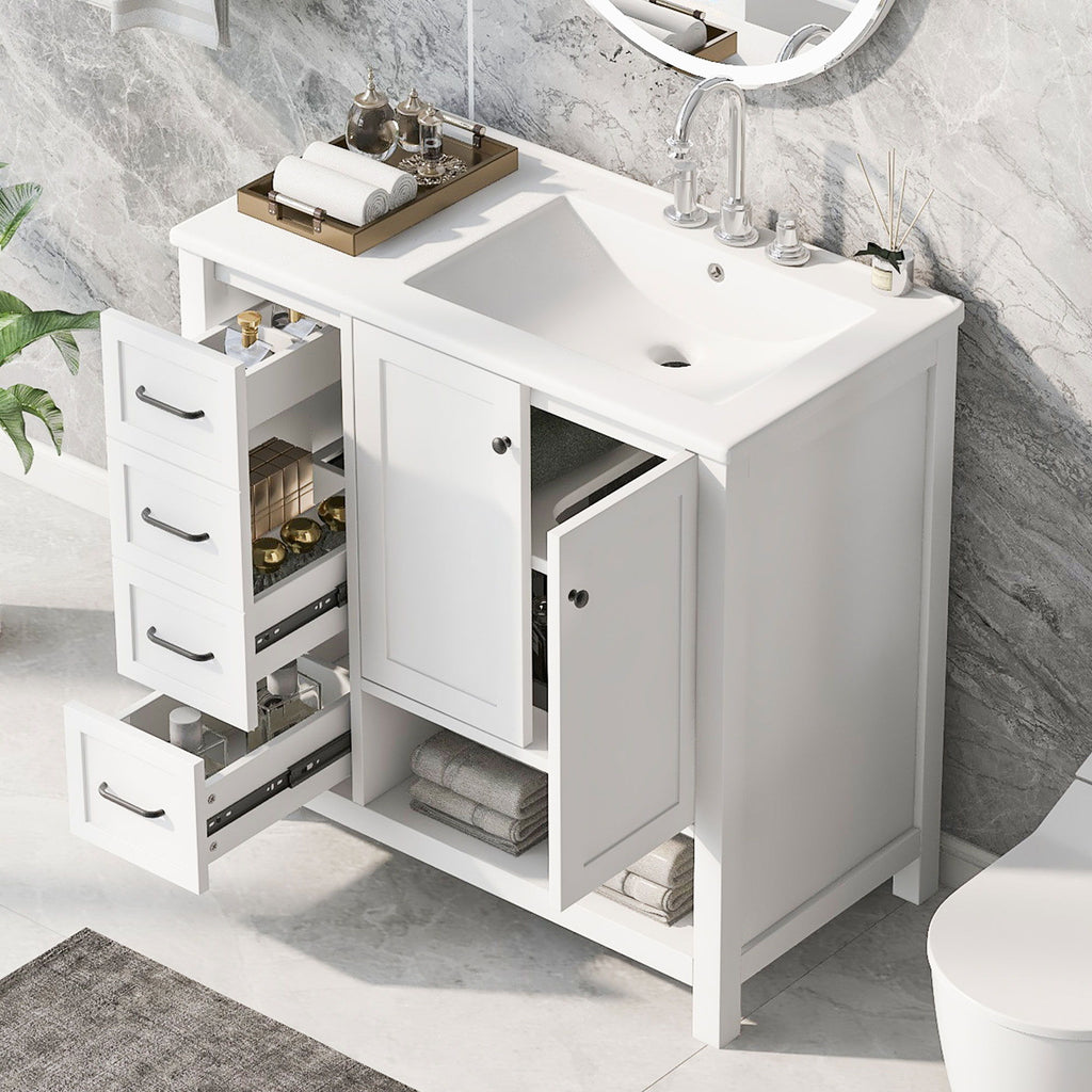 Bathroom Vanity With Sink Top, Bathroom Vanity Cabinet With 2 Doors And 2 Drawers, Open Shelf