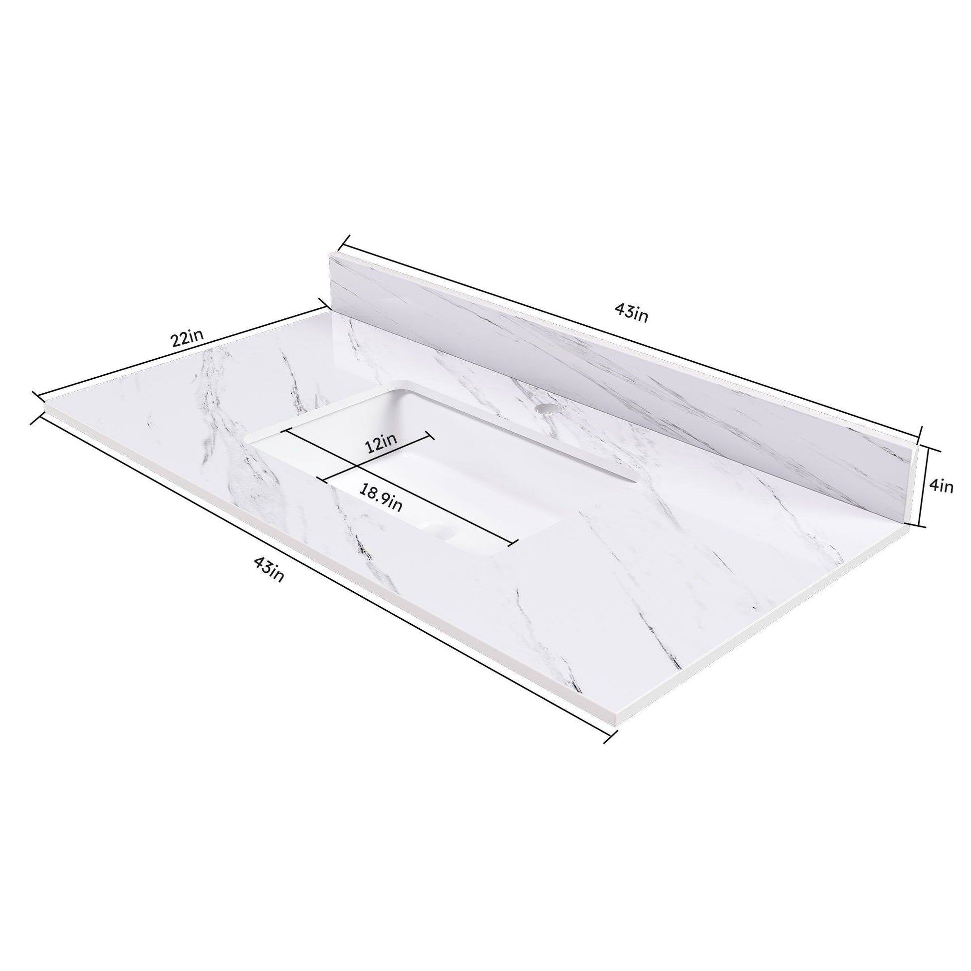 Bianco Carrara Venato Marble Vanity Top With Pre Drilled Faucet Hole And Undermount Sink