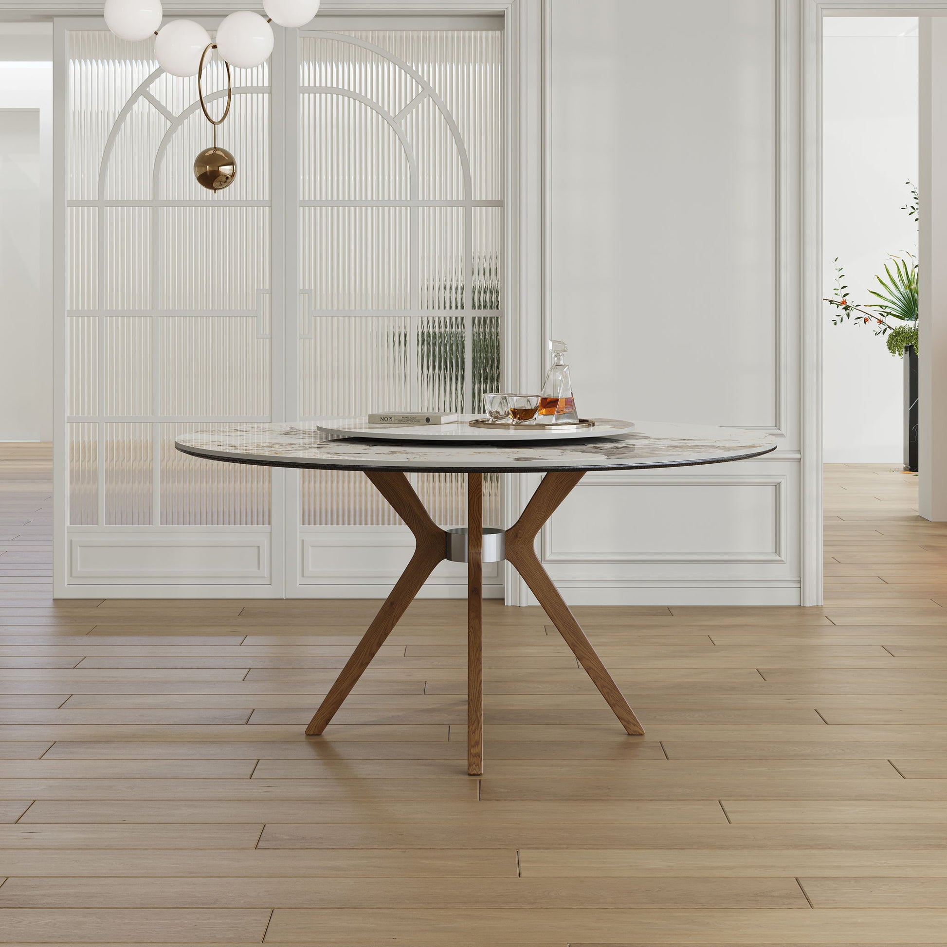 Dining Table With 35" Turntable - White