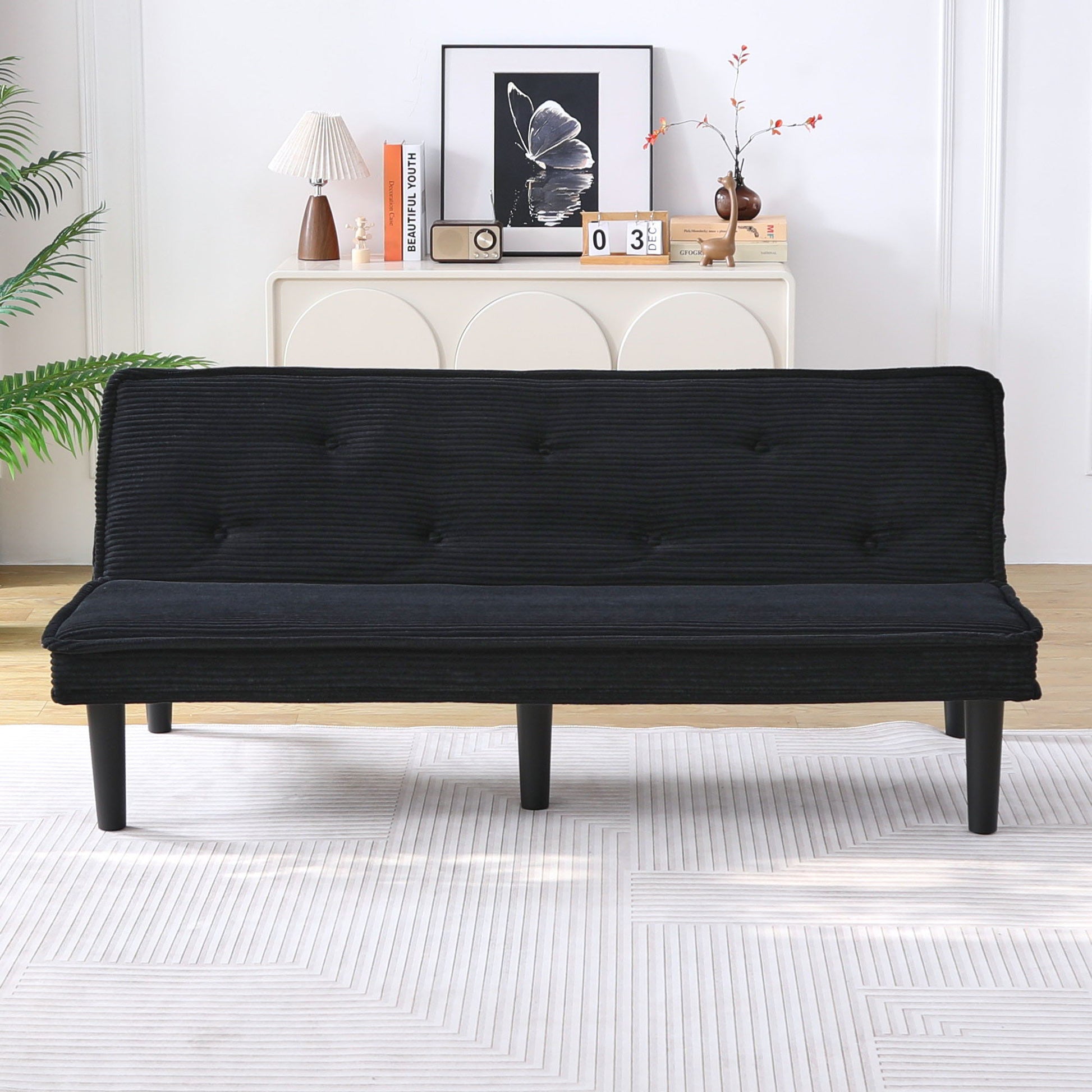 Versatile Corduroy Sofa Bed With Solid Wood Frame
