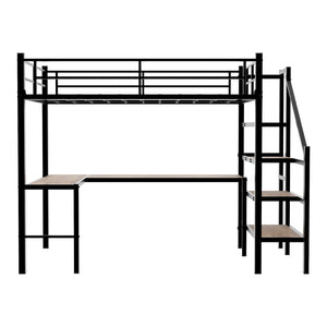 Loft Bed & L-Shaped Desk, Large Storage Space