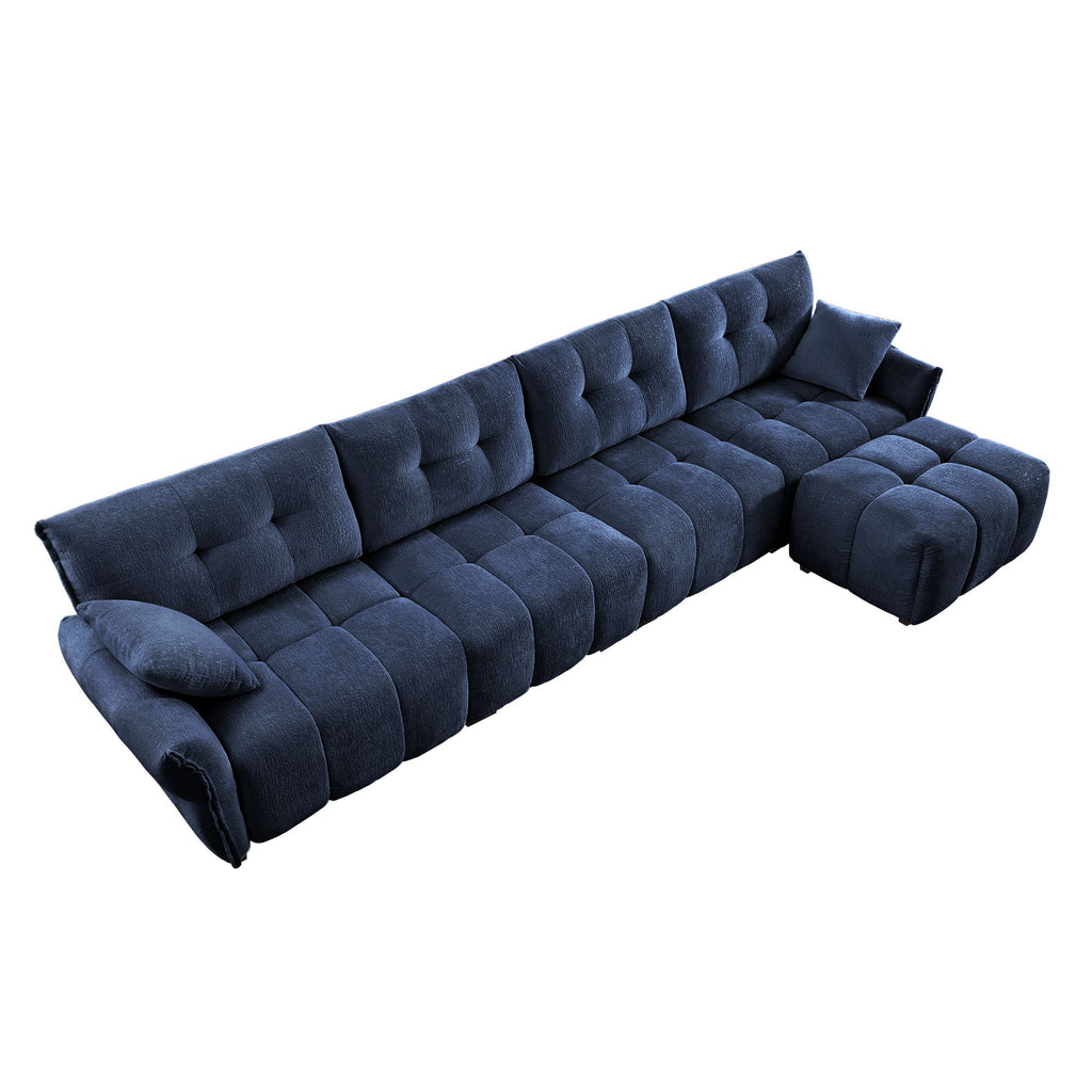 Sofa Set With Ottoman And Pillows, Textured, High Resilience Cushions