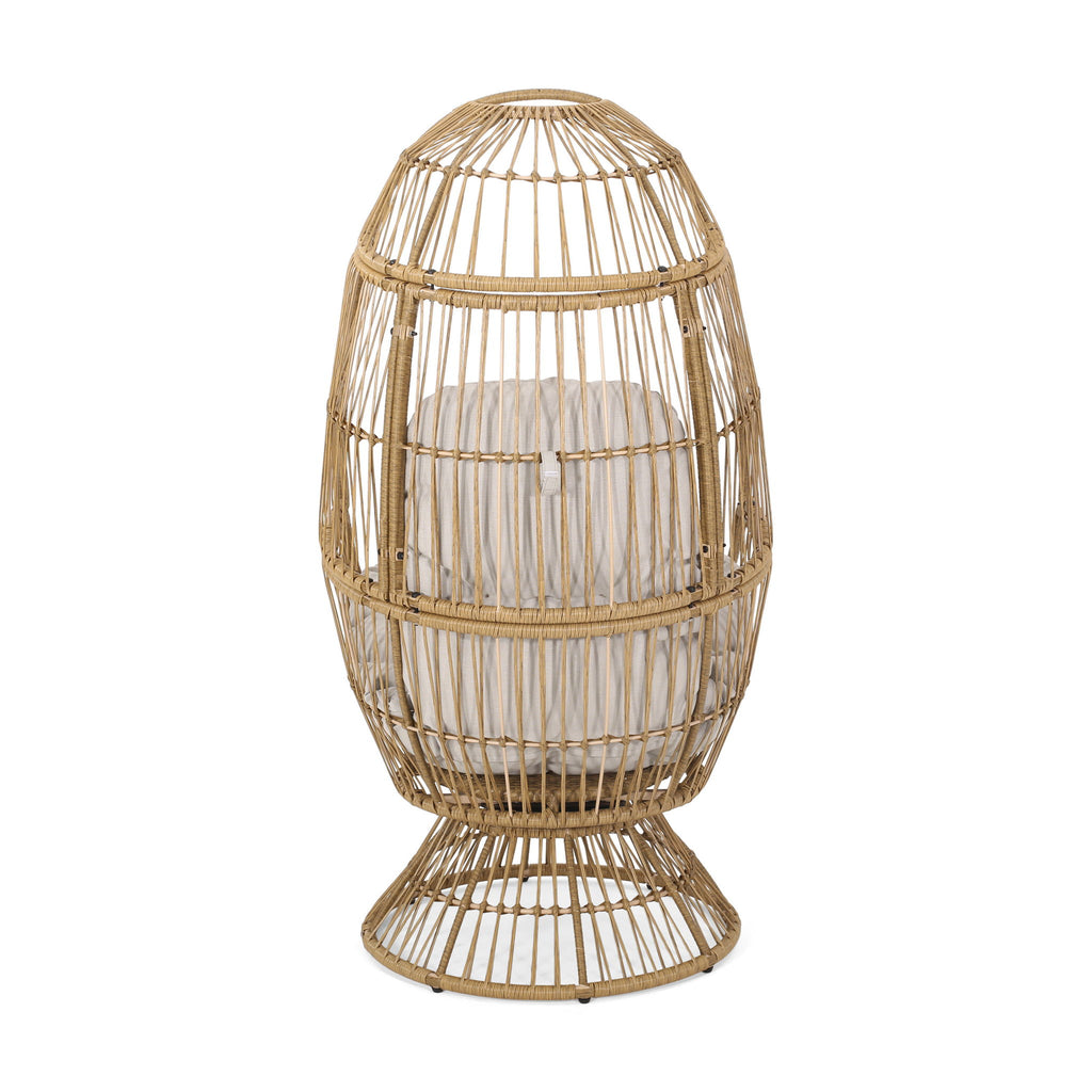 Patio Swivel Basket Egg Chair With Cushion