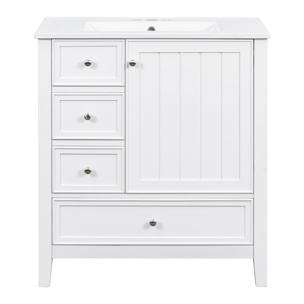 Modern Bathroom Vanity With Sink, 1 Cabinet & 3 Drawers