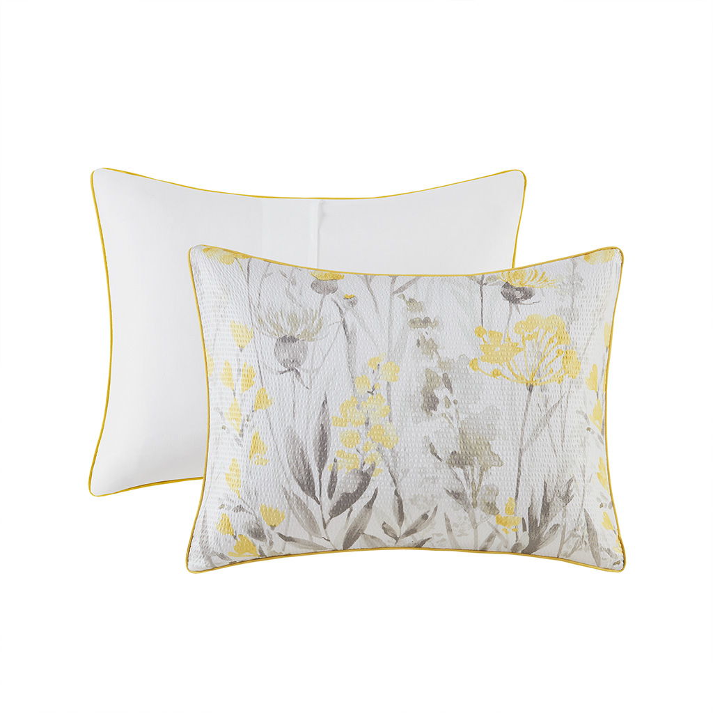 Prairie - 5 Piece Seersucker Comforter Set With Throw Pillows - Yellow / Gray