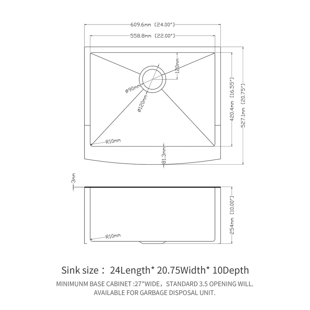 Farmhouse Kitchen Sink, Stainless Steel, Apron Front