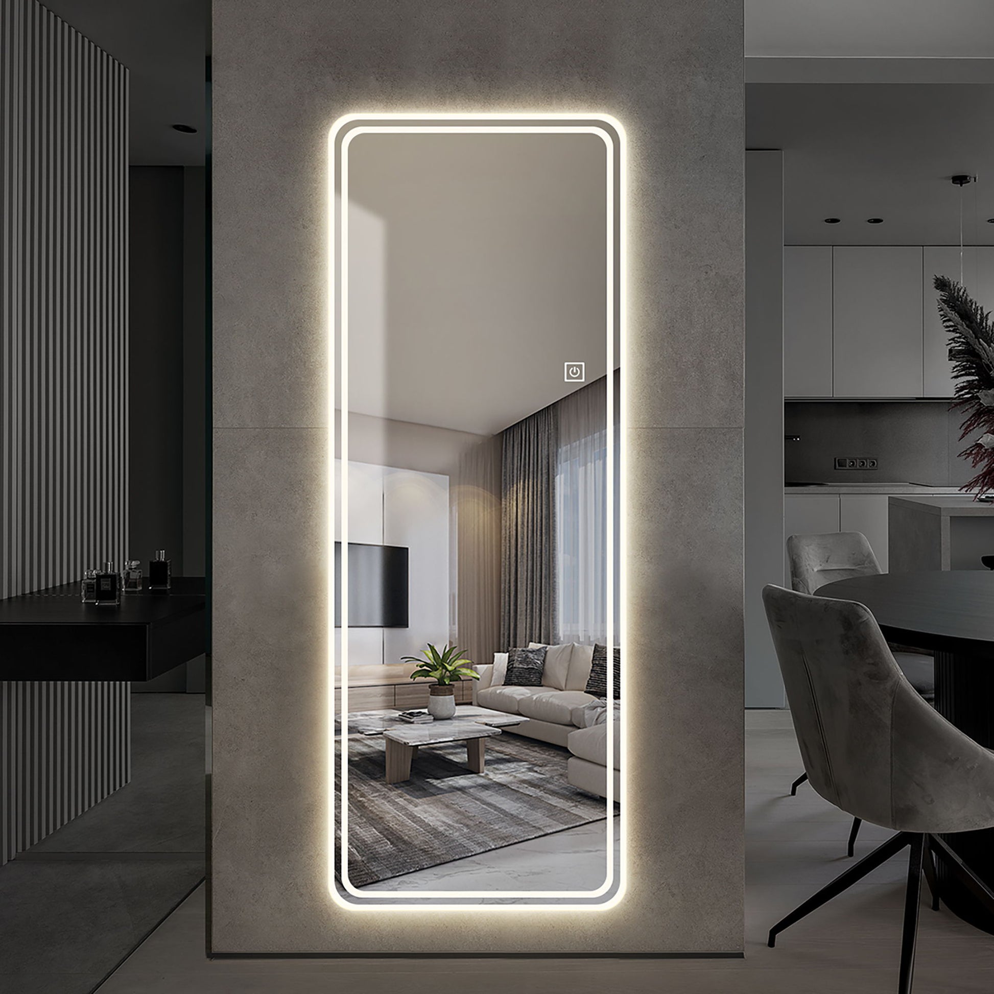 Full Length Floor Mirror LED Whole Body Mirror, Wall Mounted Hanging Mirror With Lights, Makeup Vanity Mirror, Bedroom Full Size Body Mirror With Dimming & 3 Color Modes - Clear