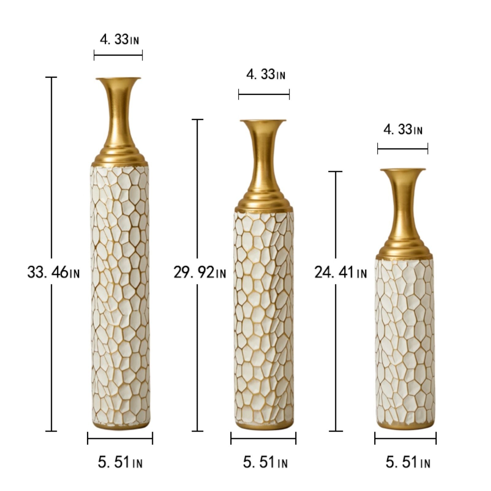Floor Metal Vase Modern Style Decoration Home Metal Vase (Set of 3) Gorgeous Home Decoration Large Glazed Metal Vases - Gold / White