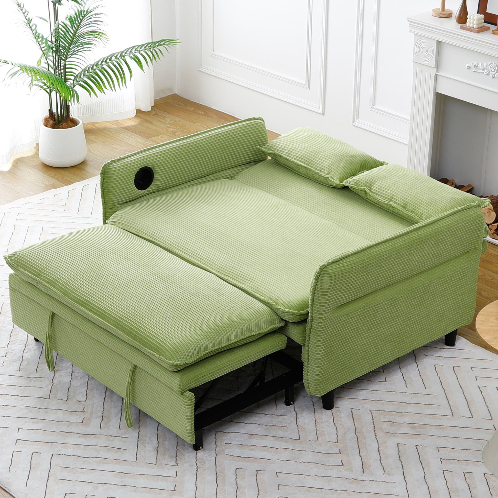 Modern Fabric Multi-Functional Sofa Bed With Adjustable Armrests And Backrests