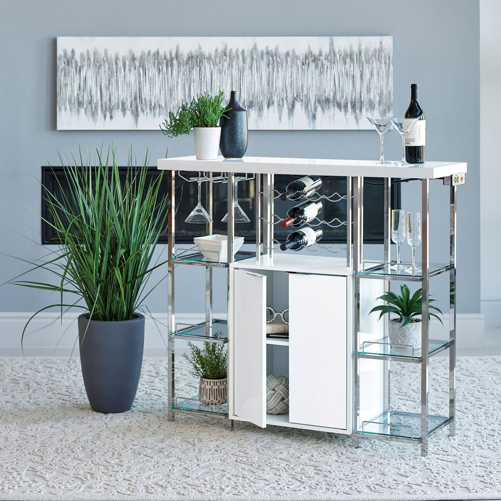 Parsley - 2 Door Bar Cabinet With Built In Charging Ports - Glossy White