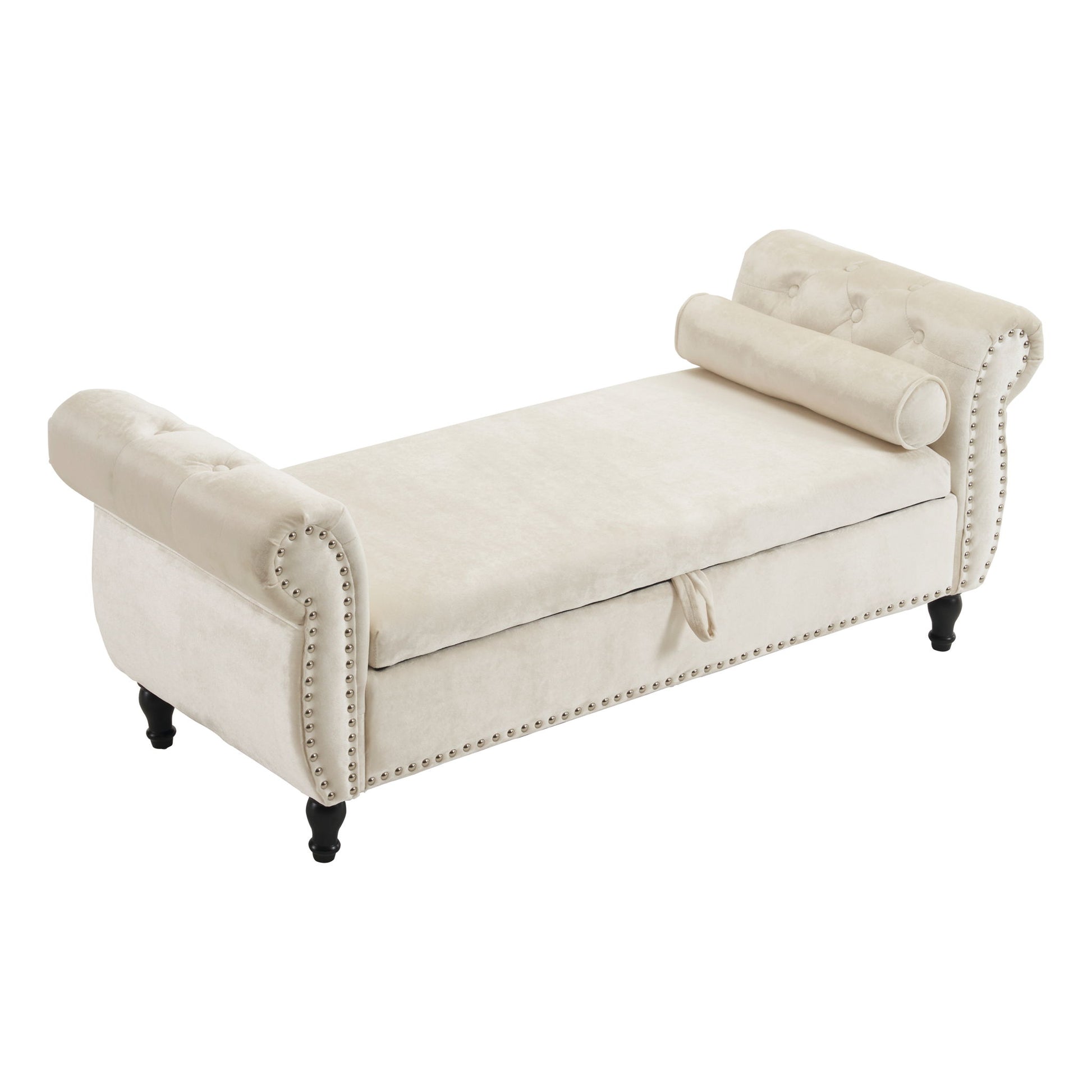 Luxurious Velvet Multifunctional Storage Ottoman Bench With Pillow