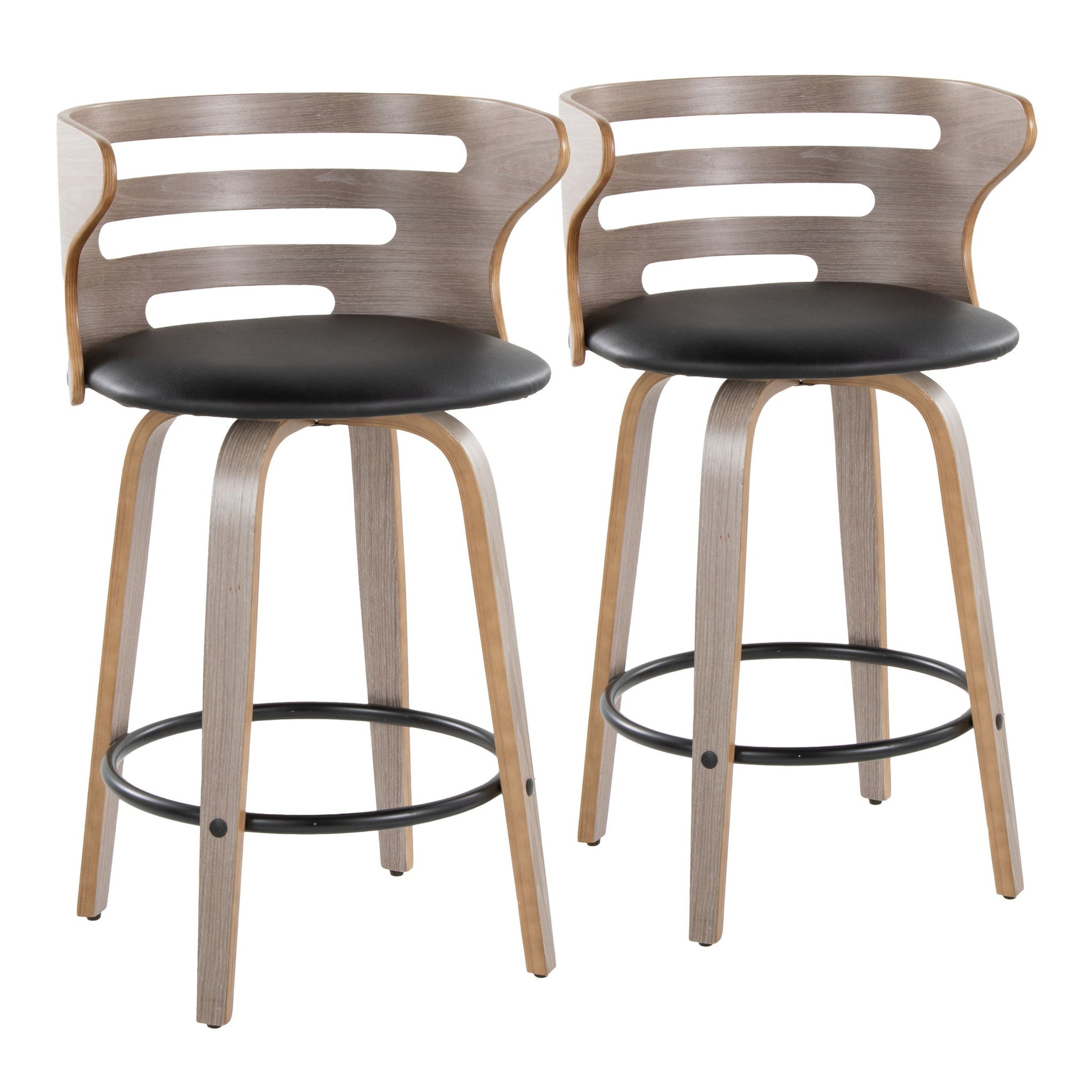 Cosini - Mid Century Modern Fixed Height Barstool With Swivel And Round Footrest (Set of 2)