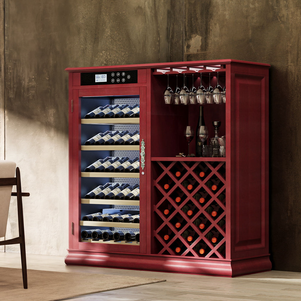 69 Bottle Wine Fridge With Touch Control, LED Lighting, Humidity Regulation - Cherry