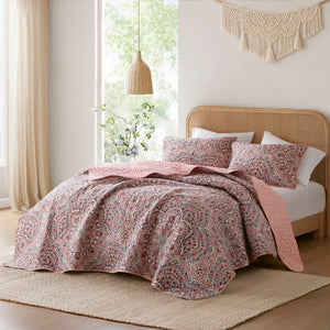 Valerie - Twin Boho Floral Reversible Quilt - Pink