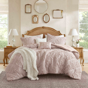 Mona - Full/Queen 5 Piece Sculpted Comforter Set - Pink