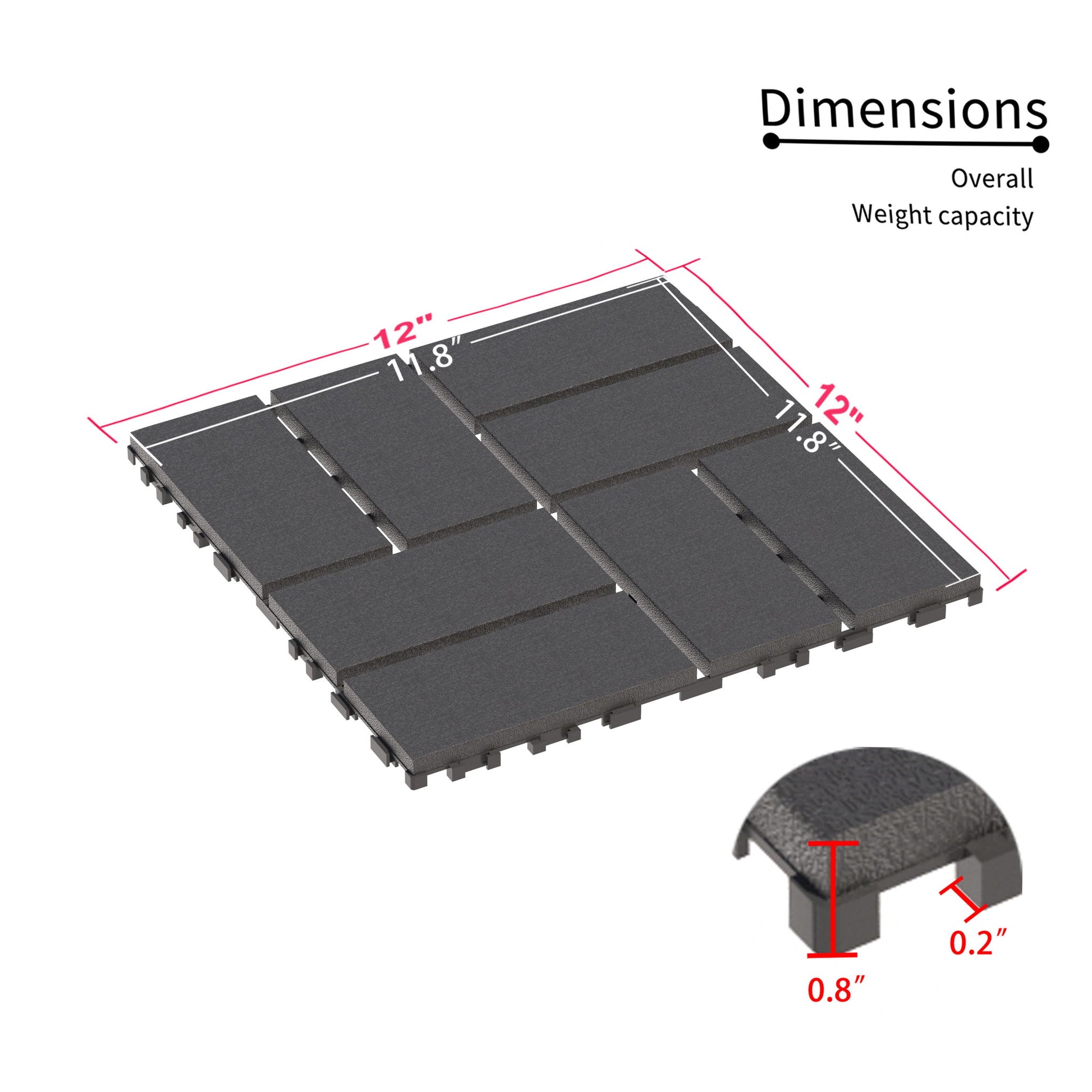 Outdoor Interlocking Design Deck Tiles (Set of 44) - Gray
