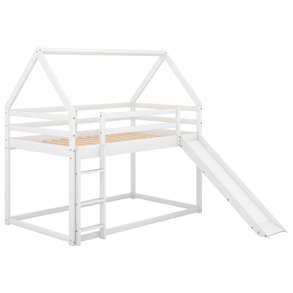 House Shape Bunk Bed With Slide And Ladder