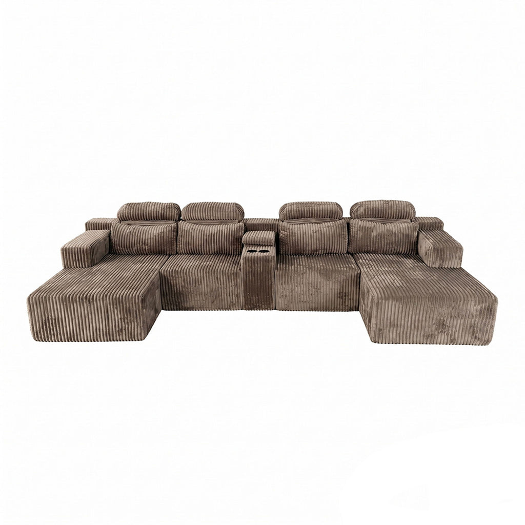 U-Shaped Sectional Sofa With Chaise Lounge And Cup Holders
