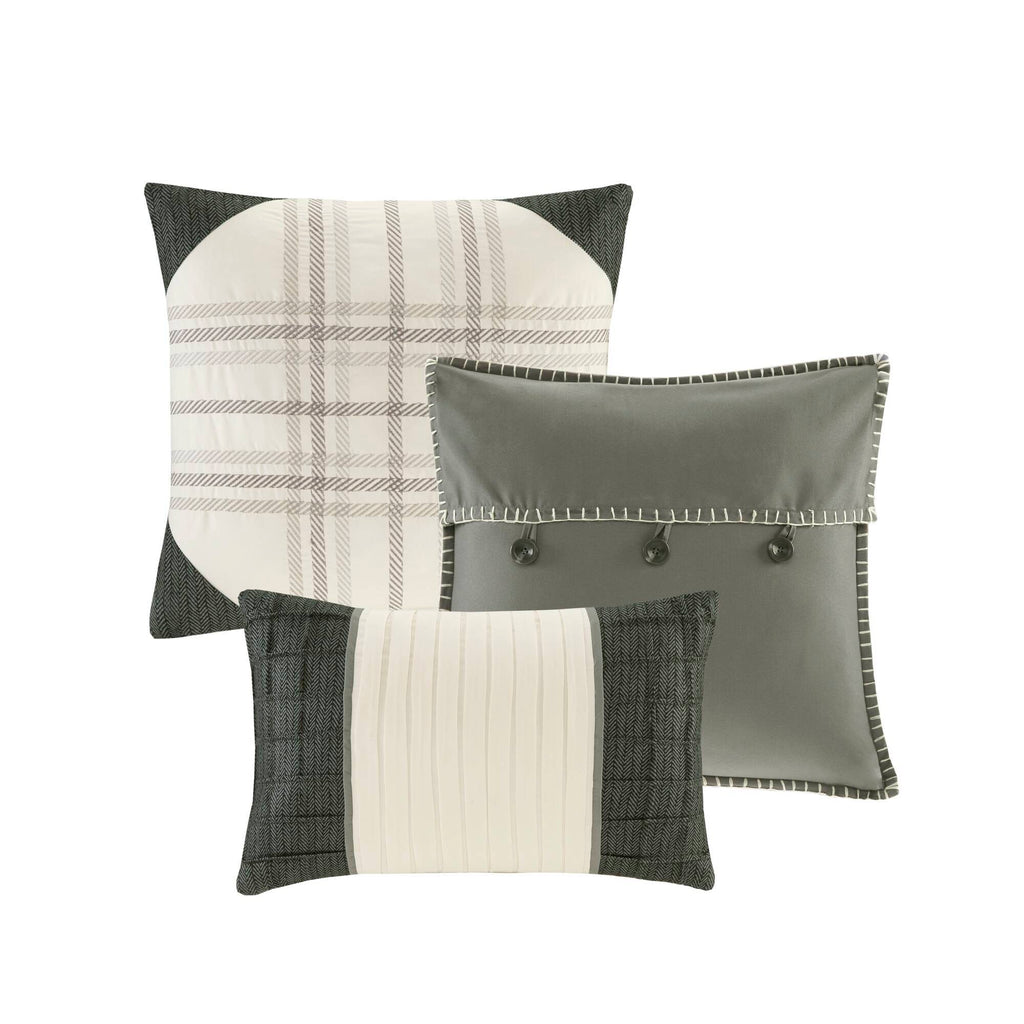 Ridge - 6 Piece Full Reversible Herringbone Coverlet Set - Gray
