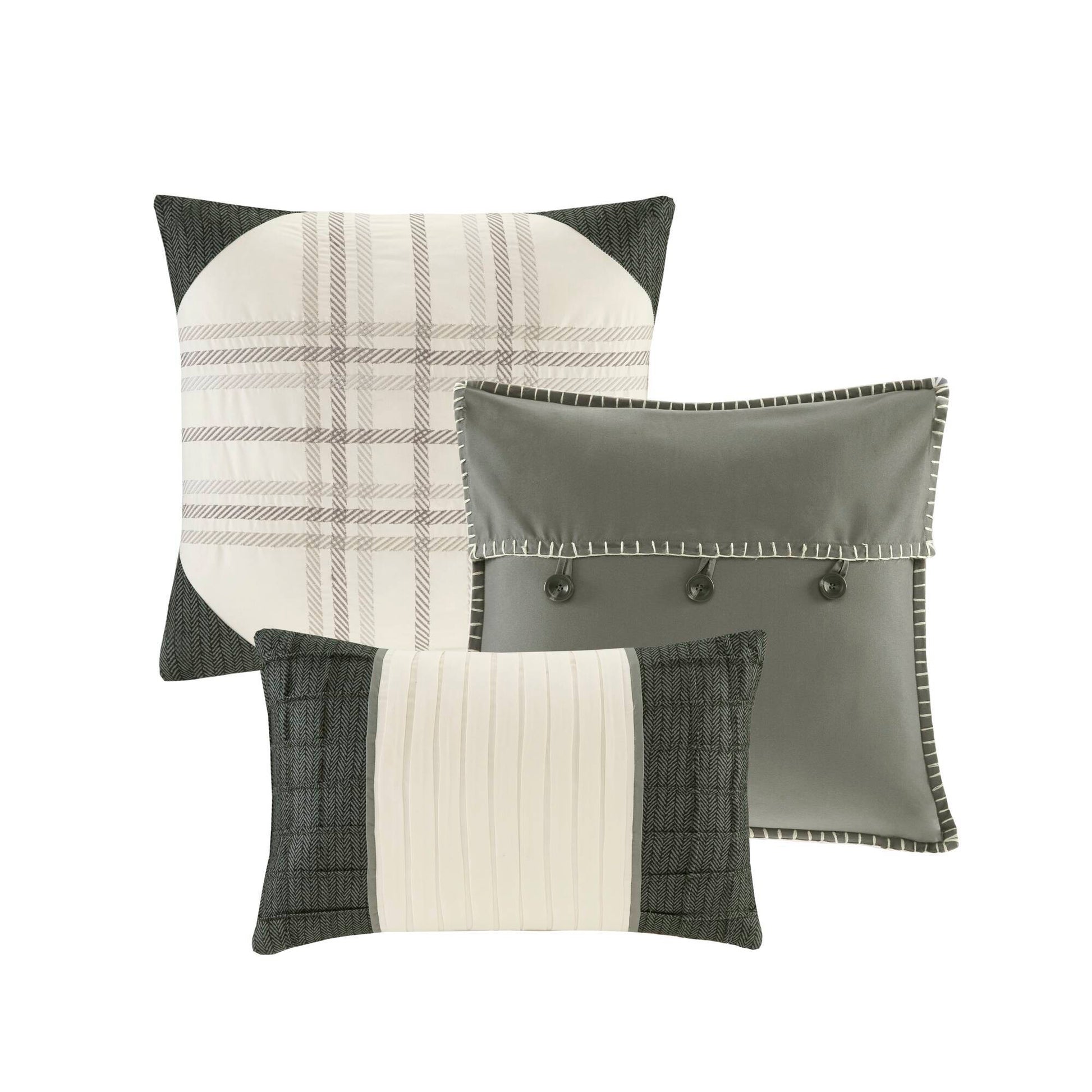 Ridge - 6 Piece Full Reversible Herringbone Coverlet Set - Gray