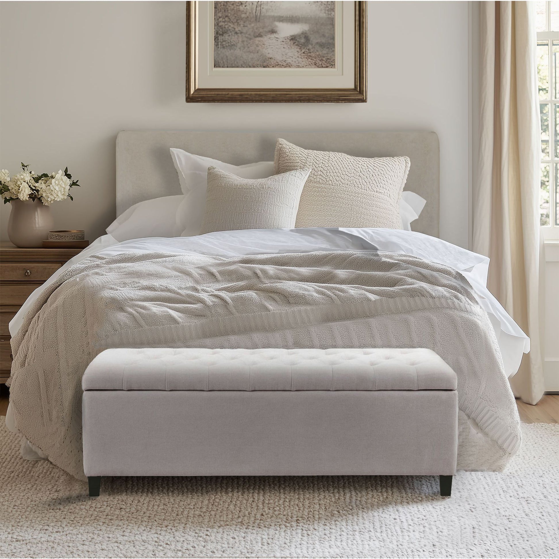 Shandra - Tufted Top Storage Bench - Natural