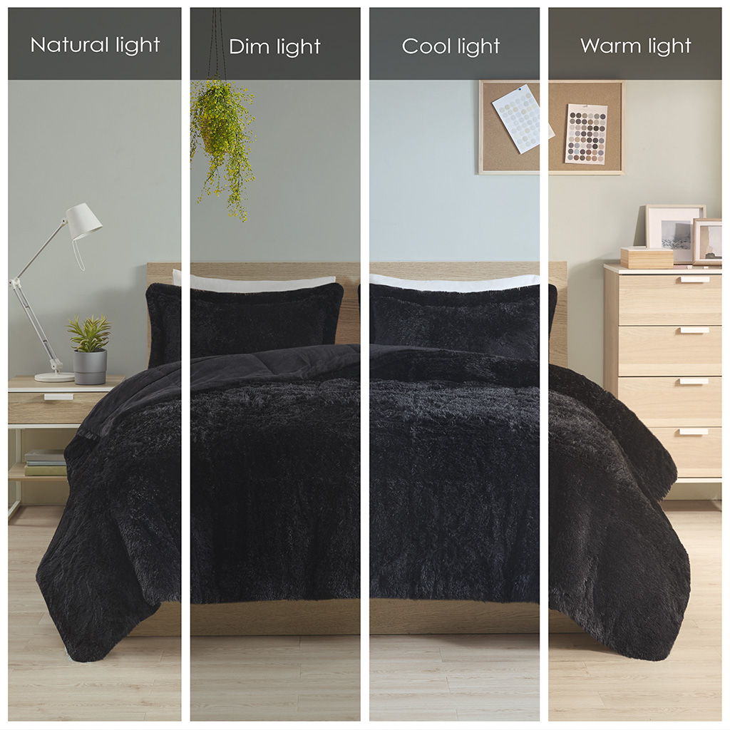 Malea - Twin Shaggy Long Comforter Mini Set - Black