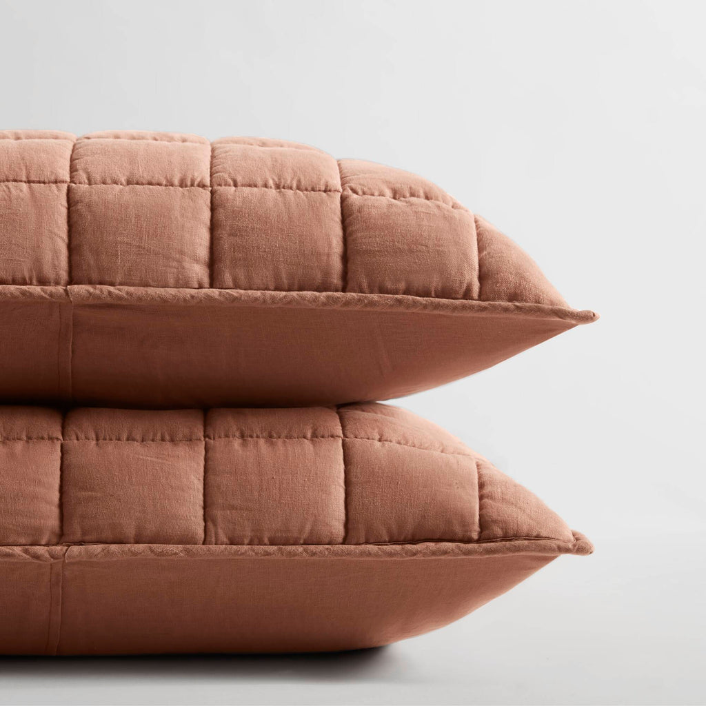 100% Linen - King/California King Linen Garment Washed Quilt Set - Clay