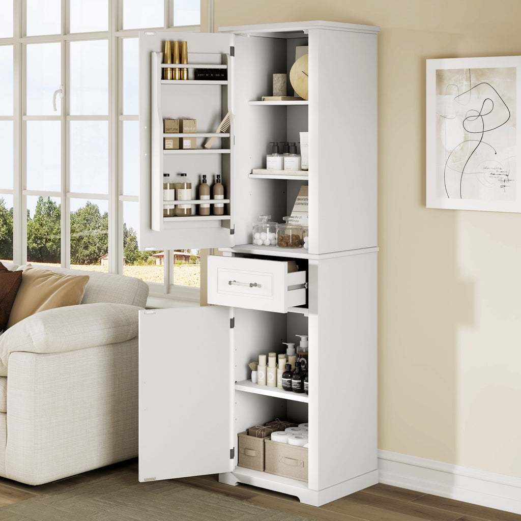 Tall Freestanding Bathroom Storage Cabinet With Adjustable Shelf, 2 Door Design