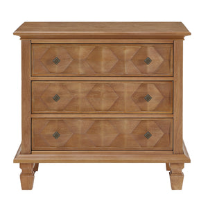 Nightstand With Charging Station, 3 Drawer Bedside Table - Natural Wood