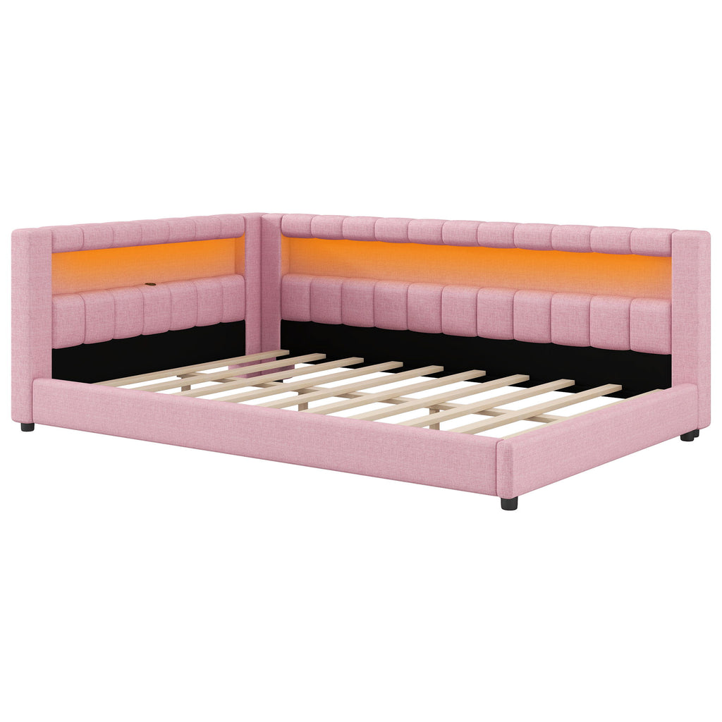 Upholstered Platform Bed With LED Belt And USB Ports