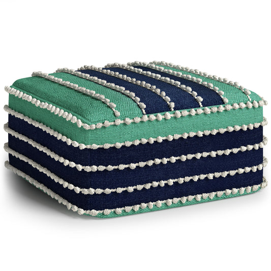 Garbo - Square Woven Outdoor / Indoor Pouf - Aqua / Navy / White