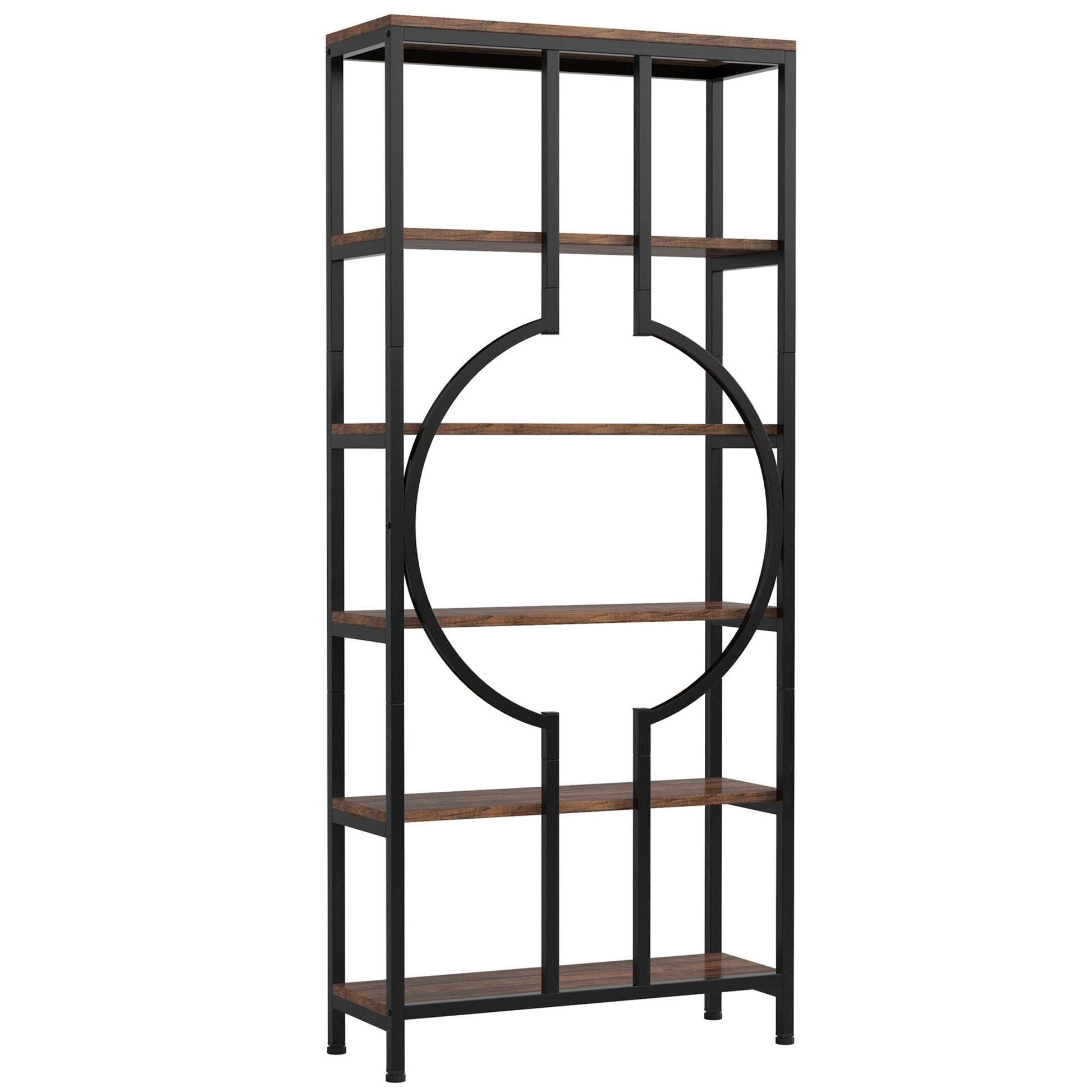 6 Tier Bookshelf For Living Room - Rustic Brown