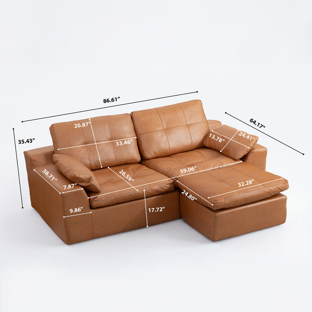 L - Shaped Modular 2 Seater Sofa With Movable Ottoman And High Density Sponge Cushions For Living Room