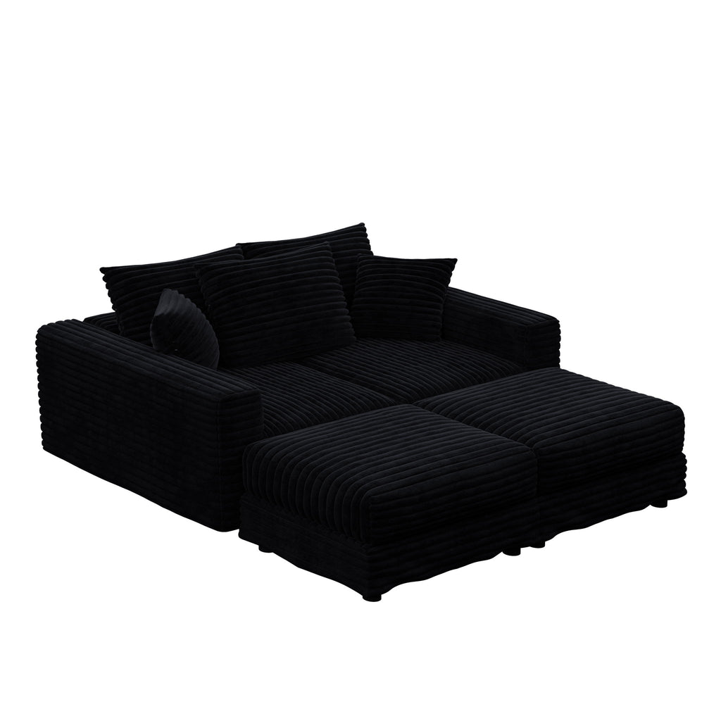 Deep Seat Convertible Sofa With Soft Pillows And Ottomans
