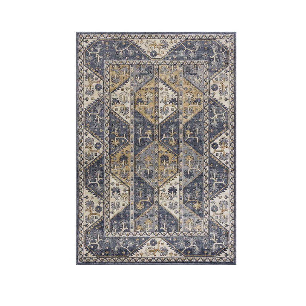 Dakota - 8' X 10' Tiled Border Area Rug - Blue / Cream