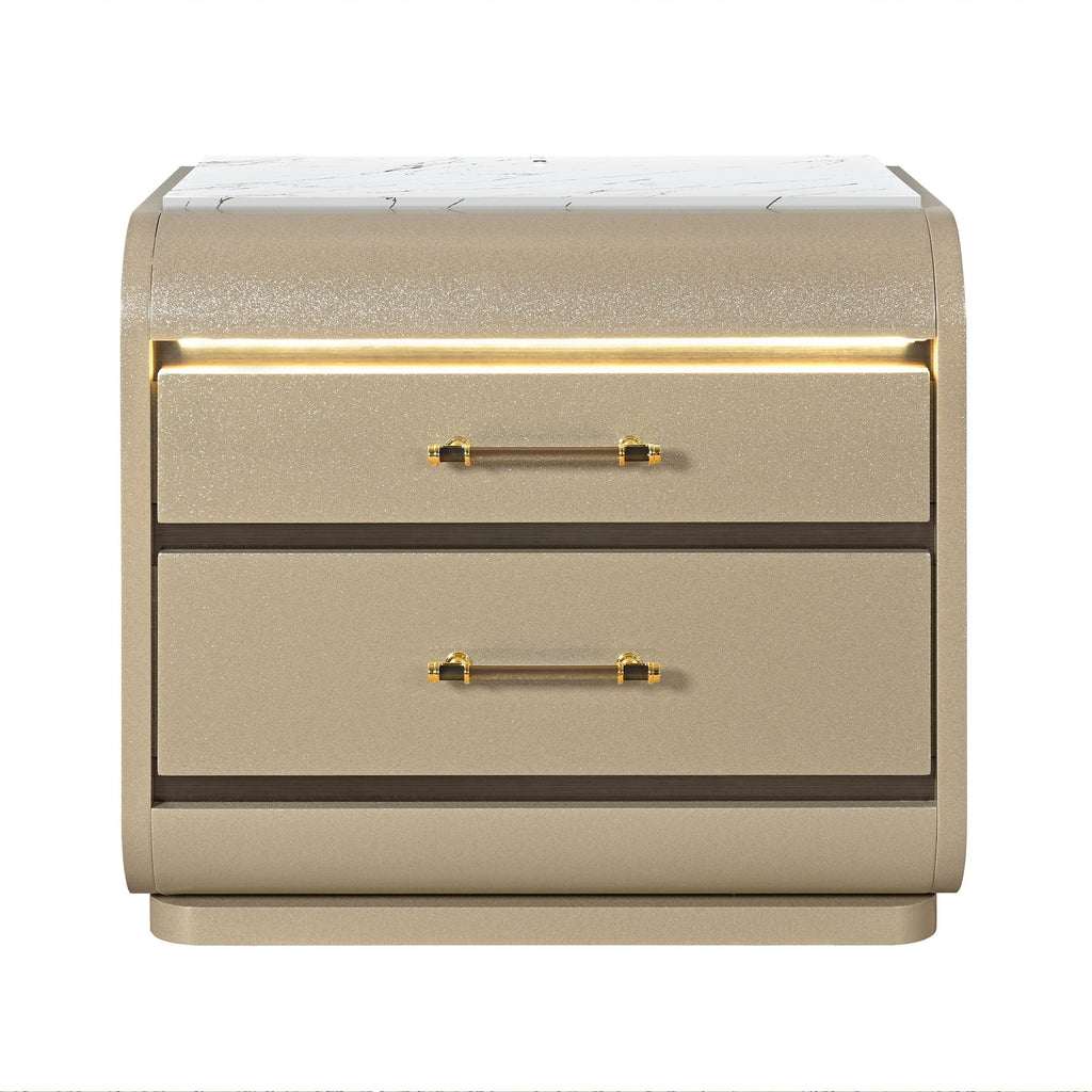 Gigi - Nightstand With LED Lighting For Bedroom Storage - Gold