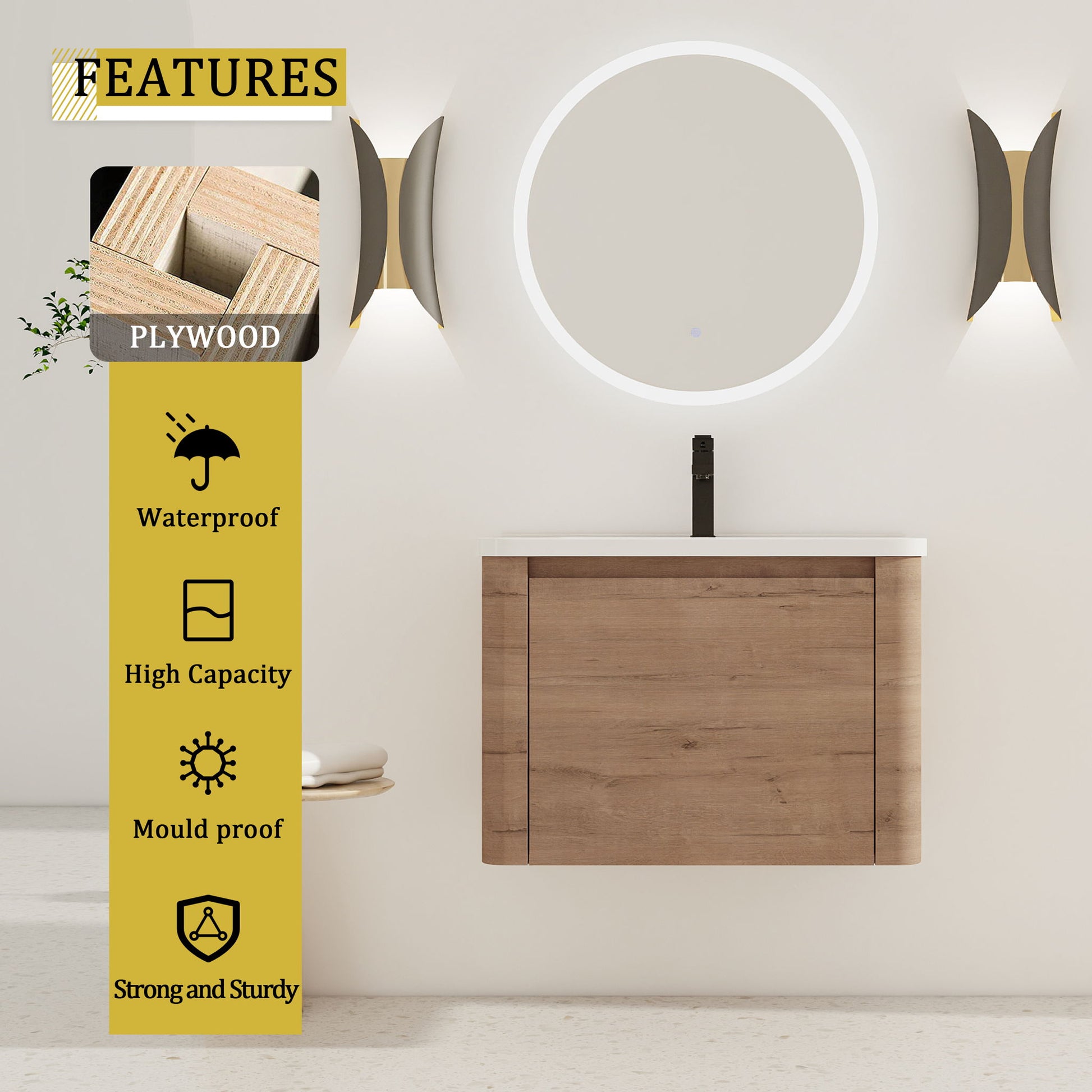 Wall Mounted Bathroom Vanity With Sink & 1 Soft Close Door