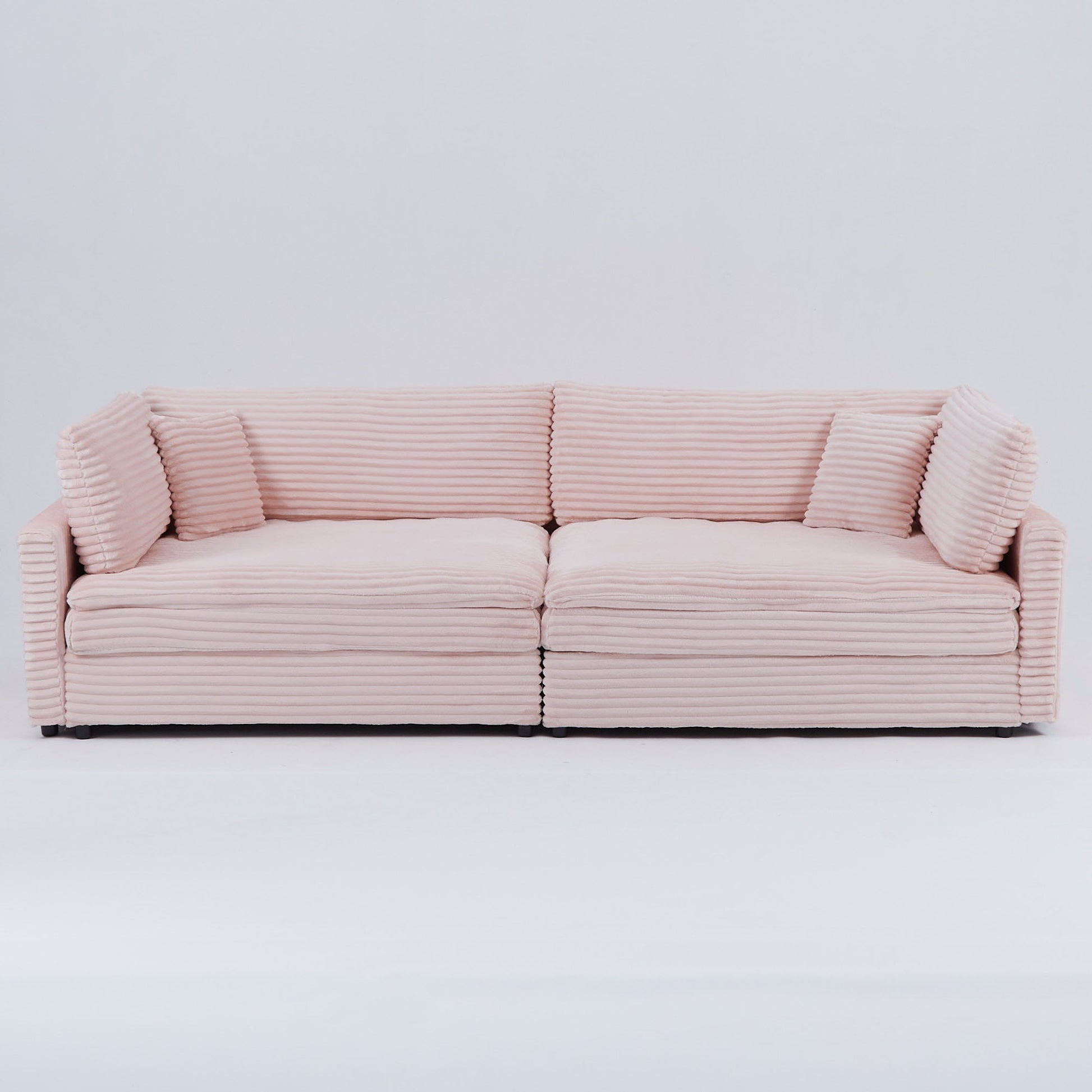 Elegant Corduroy Sofa With Throw Pillows And Backrests