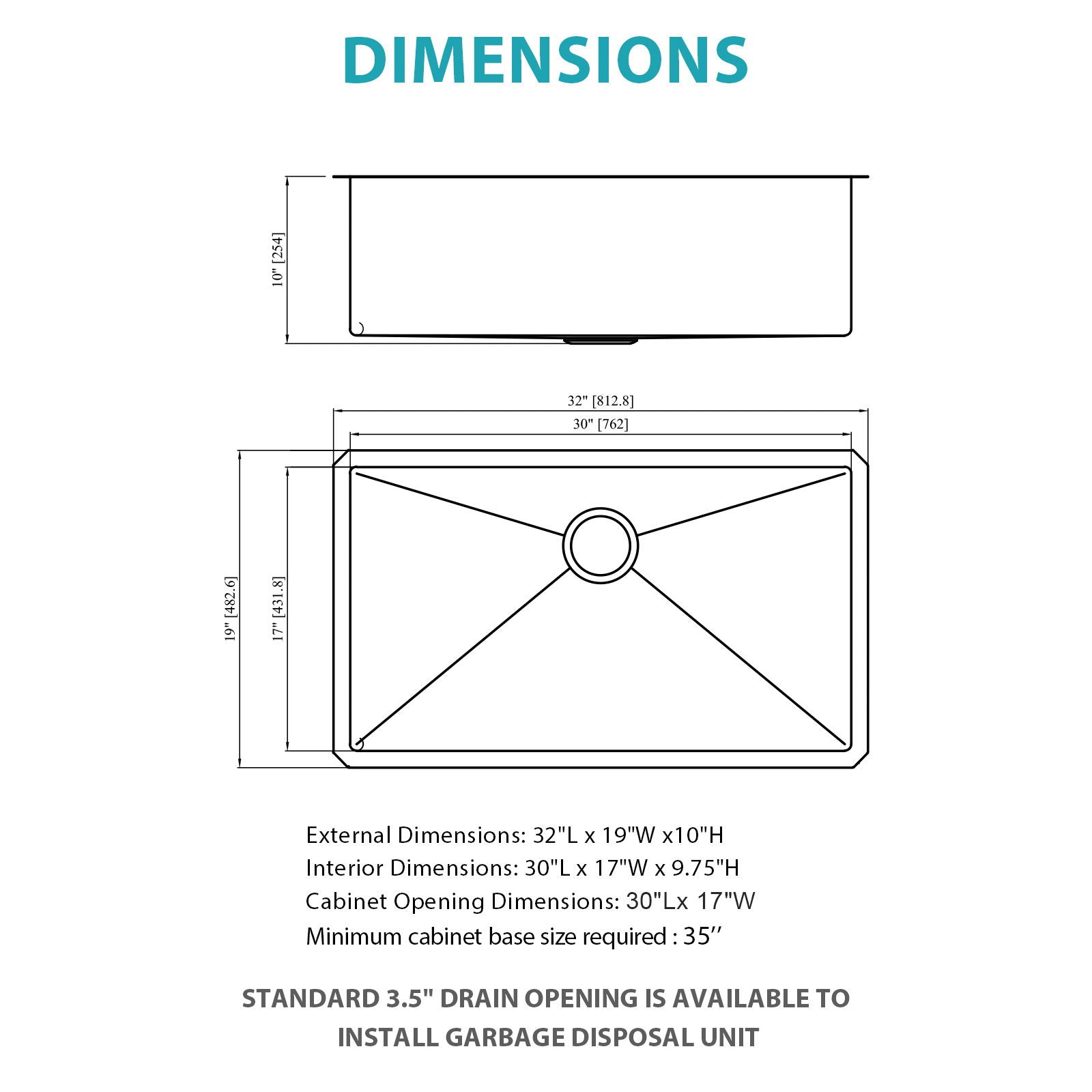 Gold Finish Undermount Stainless Steel Kitchen Sink 32" X 19" 16 Gauge Deep Single Bowl