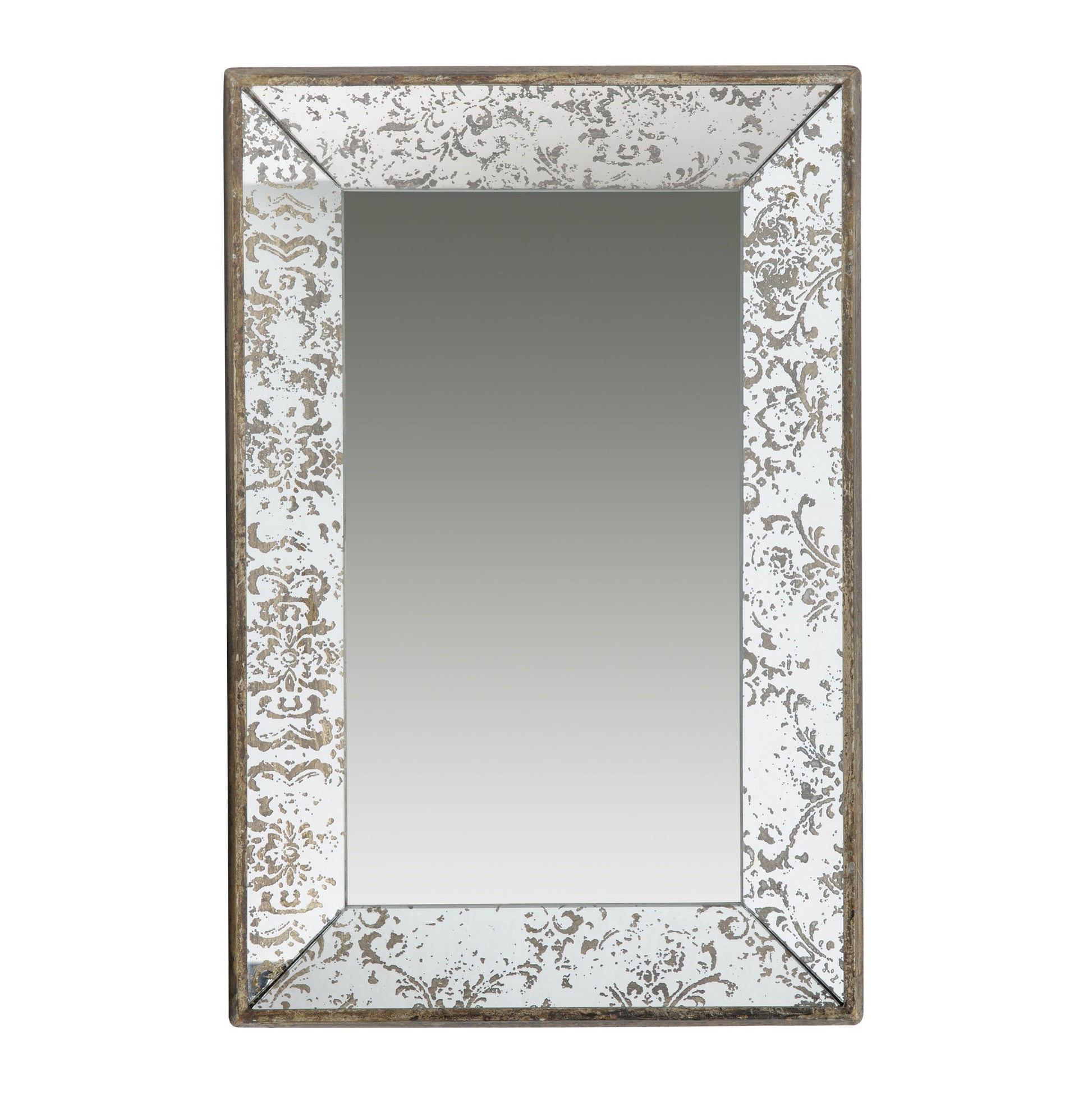 Antique Rectangle Mirror With Floral Accents, Mirrored Display Tray, Hanging Wall Mirror