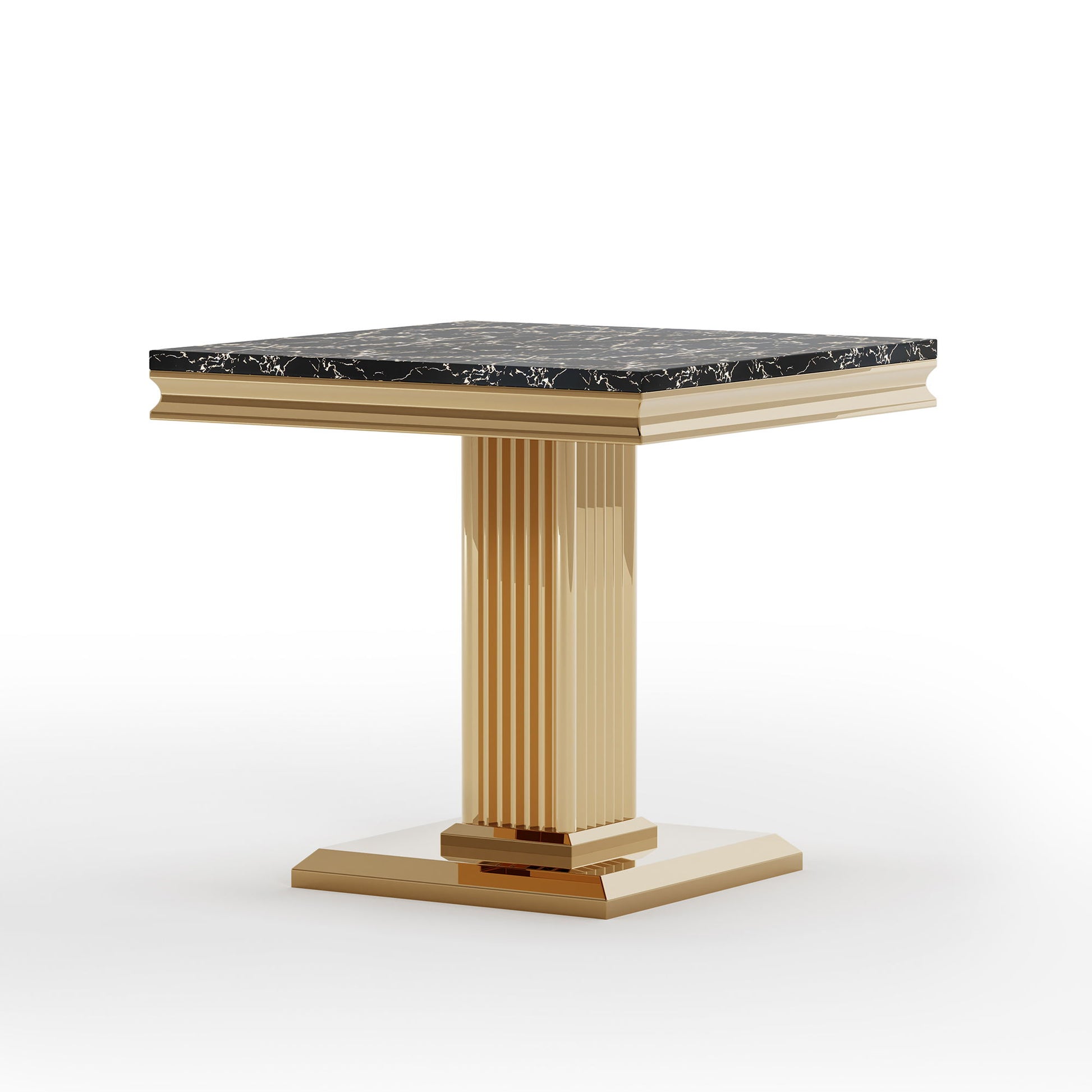 Marble Printed Rectangular End Table With Stainless Steel Legs - Gold / Black