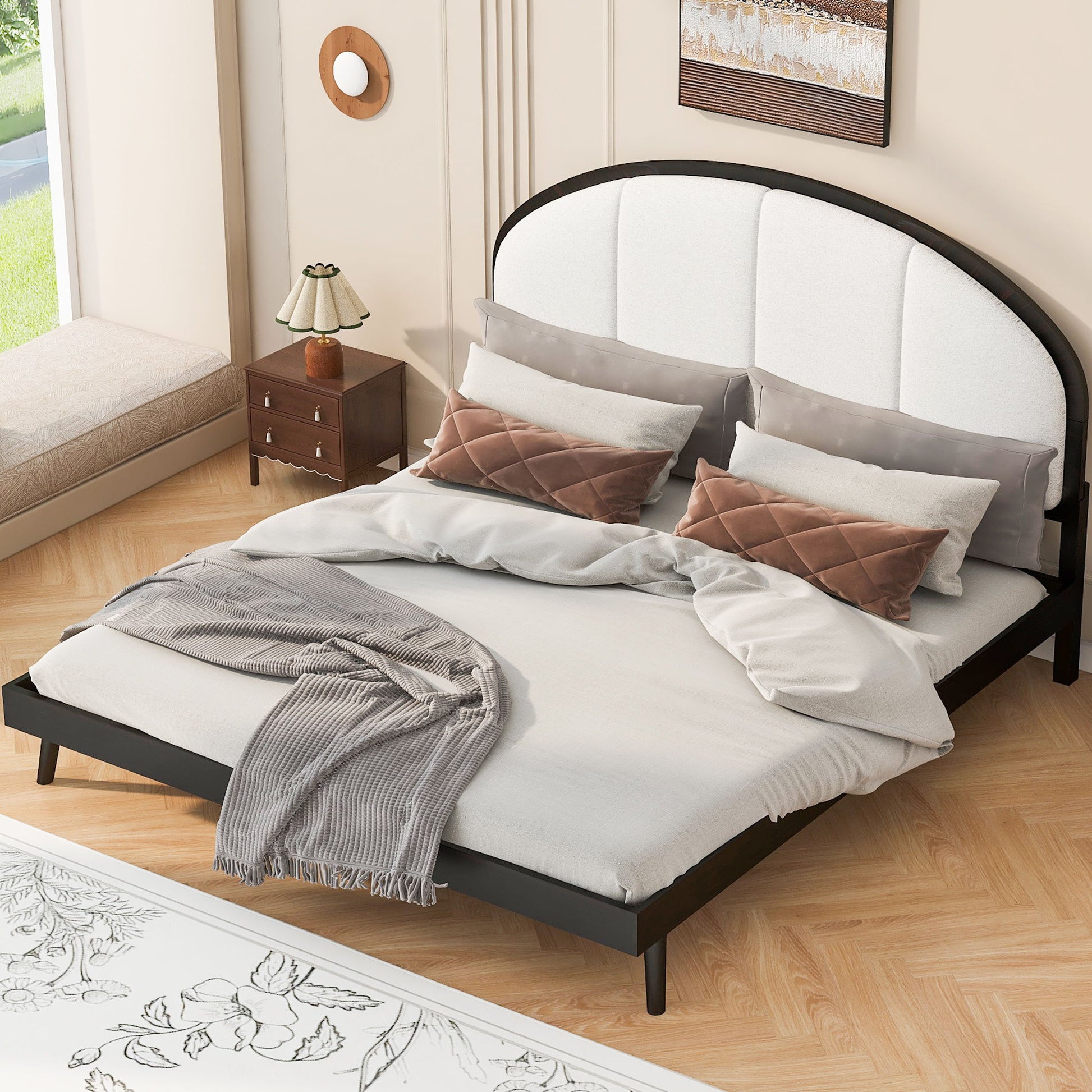 Elegant Modern Upholstered Platform Bed Frame