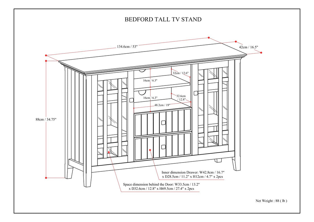 Bedford - Handcrafted Tall TV Media Stand