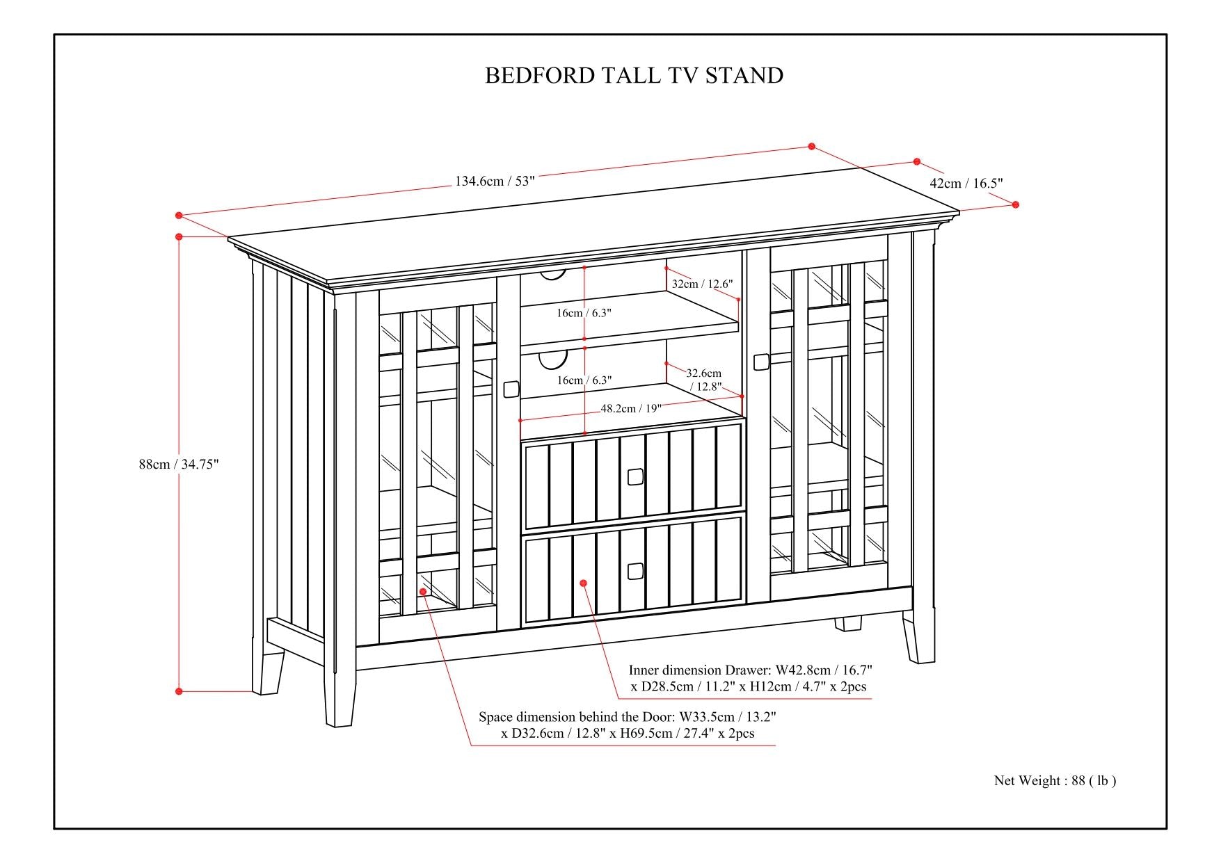 Bedford - Handcrafted Tall TV Media Stand