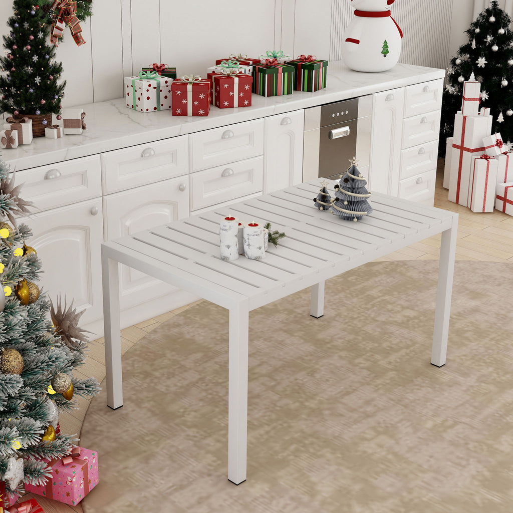 Modern Long Table, UV Resistant And Rust Proof, Pp Tabletop, UV Resistant Powder Coated Metal Legs - Snow White